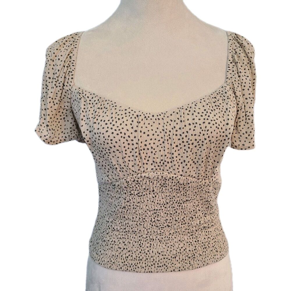 Abercrombie & Fitch Polka Dot Puff Sleeve Smocked Top S Y2K Milkmaid Clean Girl